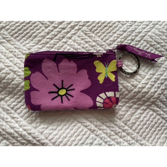 Vera Bradley Womens Butterfly Flowers Fabric Purple ID Holder Coin Purse Small - Picture 3 of 7